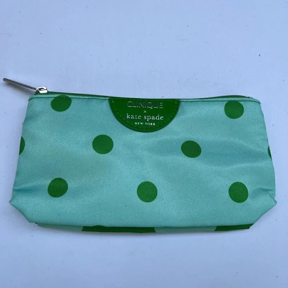 Clinique x Kate Spade Cosmetic Makeup Bag Green Polka Dot